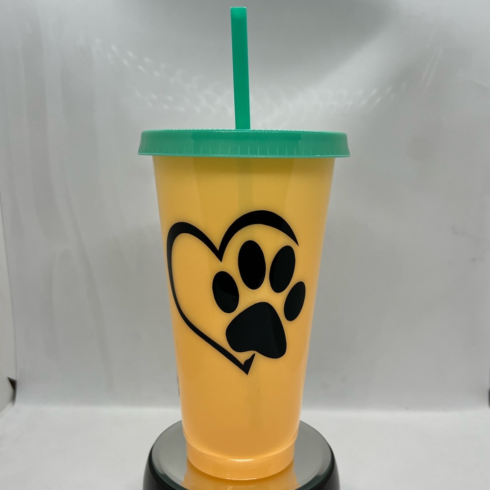 Color Changing Cold Cup 24oz 709ml I HEART DOGS ❤️ PAW NWOT